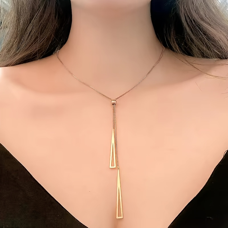 Women's Stainless Steel Y-Necklace with Long Triangular Tassel Pendant